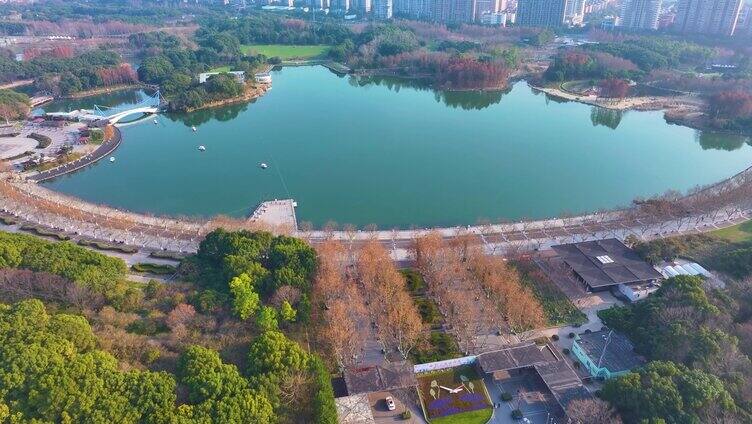 上海浦东新区世纪公园航拍城市地标风景风光