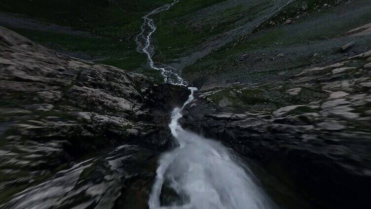 FPV航拍山泉水瀑布河流高山流水穿越机