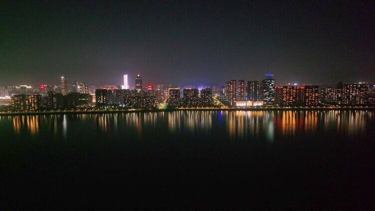 杭州钱塘江两岸高楼大厦夜晚夜景航拍城市风