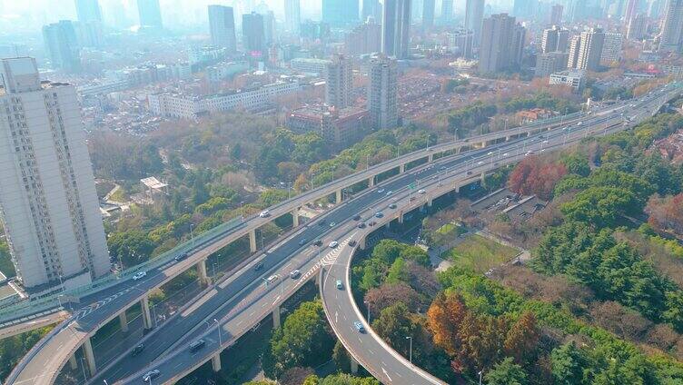 上海黄浦区延安东路立交桥车流城市风景