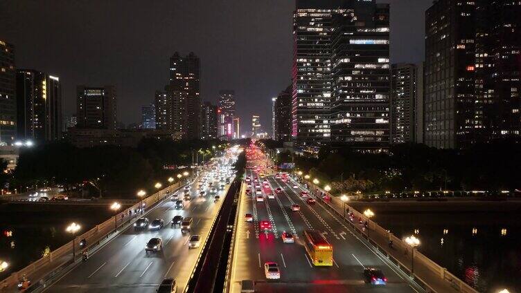 广州大桥海心桥夜景航拍车流交通广州大道夜