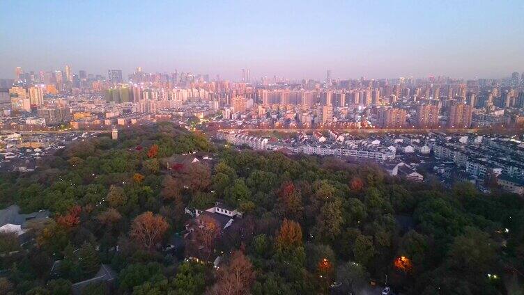 杭州西湖景区吴山广场夜晚夜景航拍