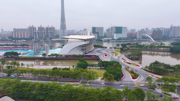 广州大剧院花城广场航拍珠江新城珠江西路猎