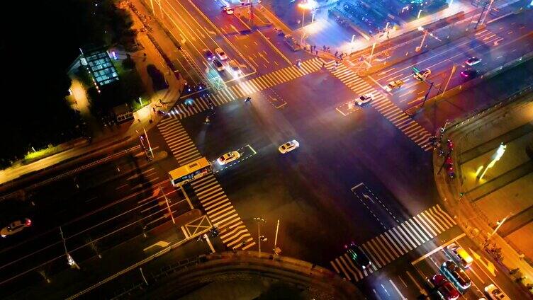 杭州城市十字路口夜景车流视频素材