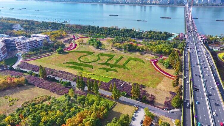 杭州滨江区杭州标志航拍城市风景风光