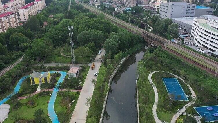 青龙河城市河道治理城市内河航拍