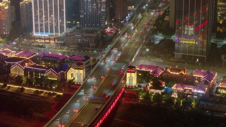 江西南昌朝阳大桥红谷滩区车辆交通夜晚夜景