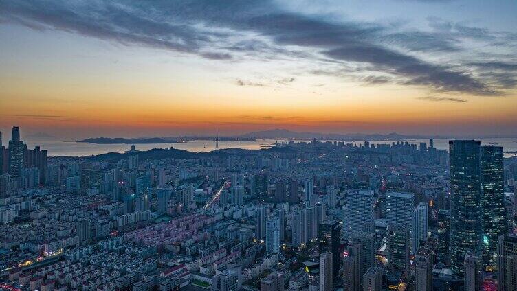 航拍延时-青岛城市落日