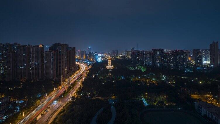 成都塔子山公园九天楼夜景