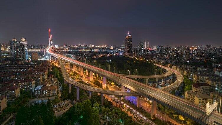 杨浦大桥日转夜