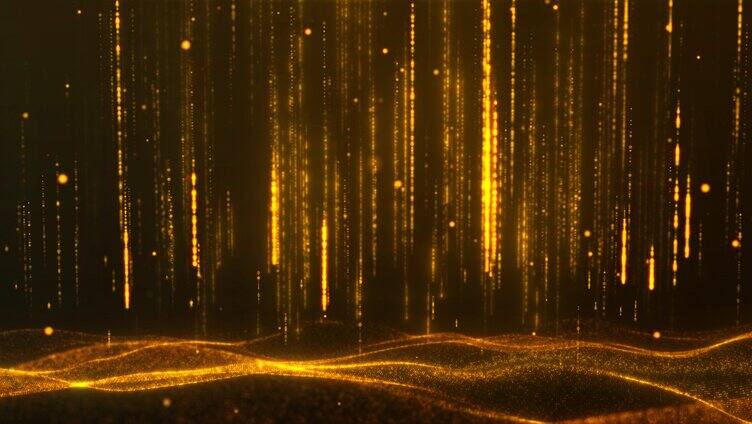金色粒子光线和粒子波浪舞台背景
