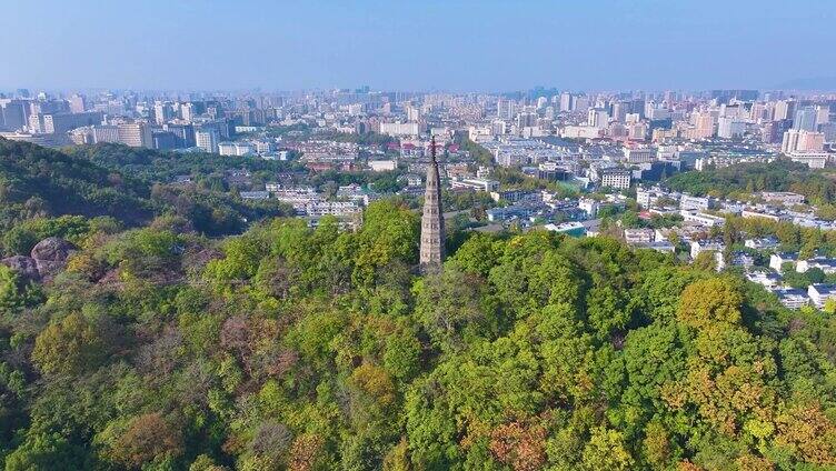 浙江杭州西湖景区宝石山保俶塔航拍旅游风景