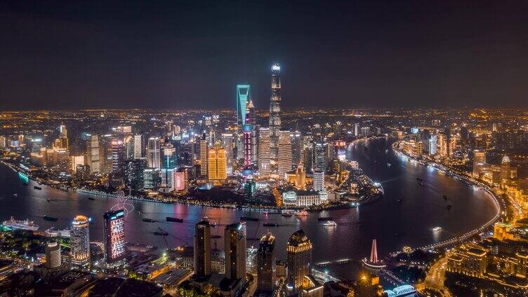 上海陆家嘴CBD夜景 夜景环绕航拍