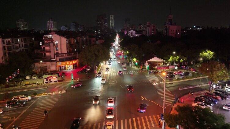 浙江绍兴越城区夜晚夜景街道街景航拍城市风