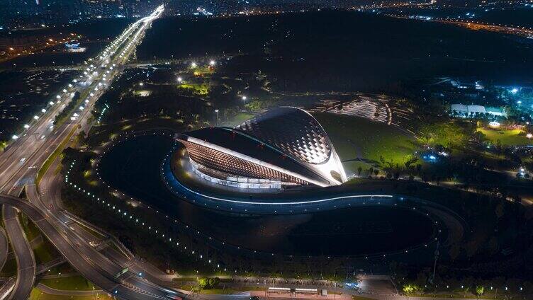 成都露天音乐公园夜景_夜_环绕_航拍延时