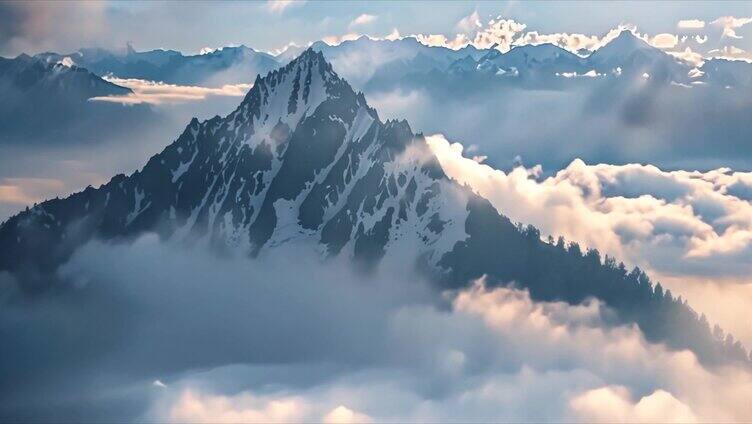 雪山山峰山脉云海唯美风景风光