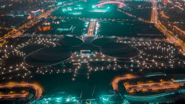 江苏大剧院_日景夜景_环绕航拍延时