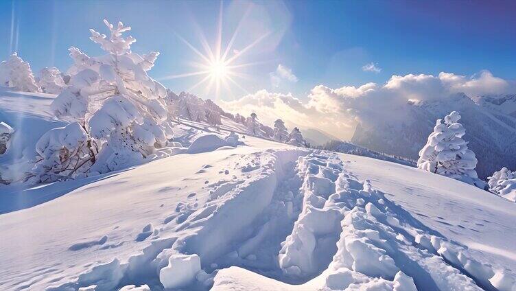 日出雪山山峰山脉云海唯美雪景风景风光ai