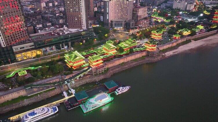 江西南昌滕王阁夜晚夜景车流交通航拍旅游区