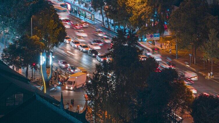 成都夜景车流_大慈寺路夜景_车来车往