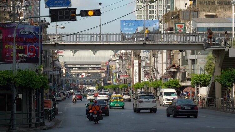 晴天泰国曼谷市中心生活交通街道