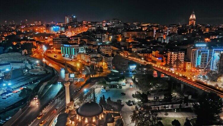 伊斯坦布尔城市魅力夜景航拍图#伊斯坦布尔夜生活#无人机视角#体育场宁静#城市景观