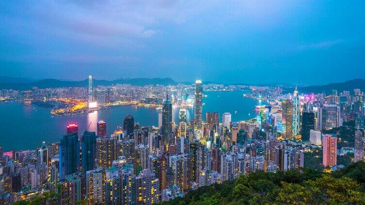 香港太平山全景_香港CBD日夜变化延时