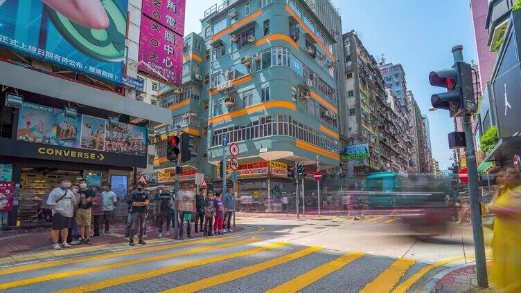 香港街道人行道 香港红绿灯 香港波鞋街