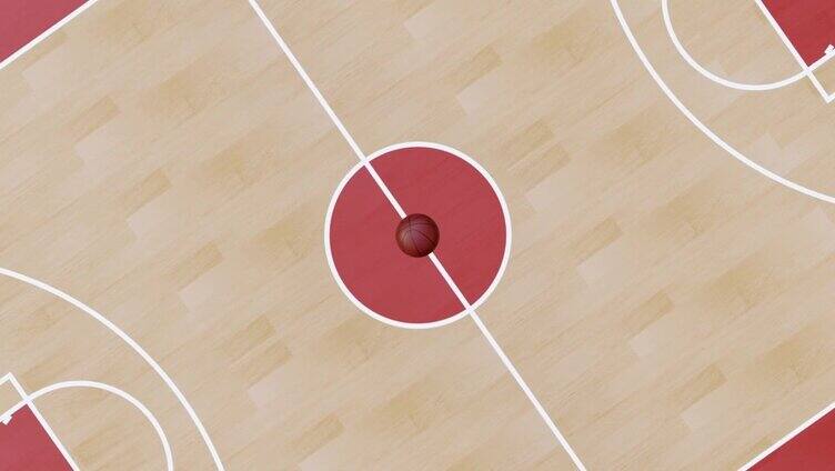 篮球在篮球场上弹跳。3D渲染无缝循环视频。