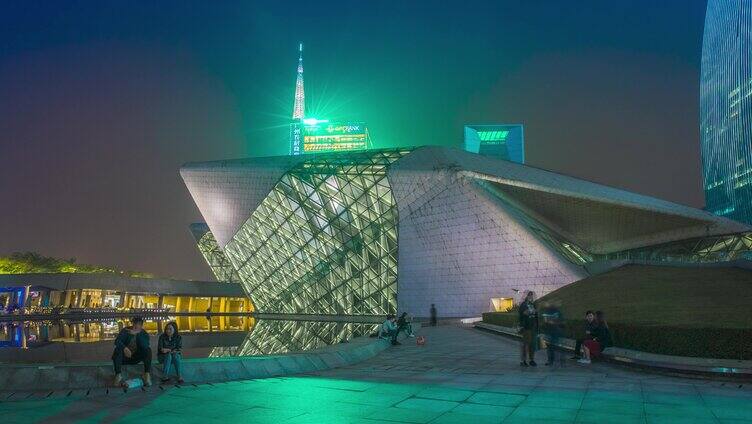 广州大剧院城市地标夜景大范围延时