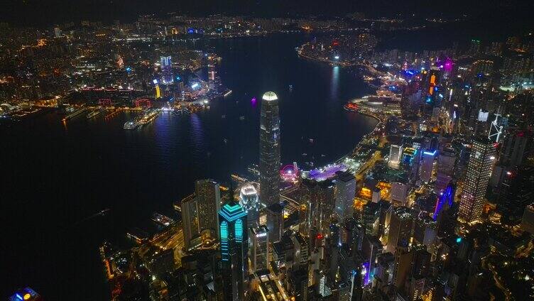 俯瞰后移香港IFC_香港CBD夜景航拍视