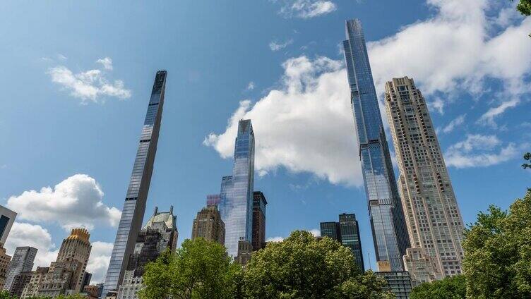 摩天大楼在亿万富翁街的时间流逝-纽约市