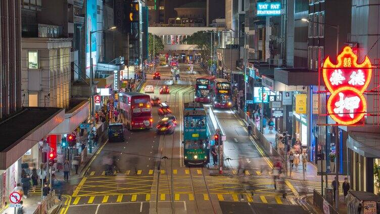 香港夜景车流 繁华城市