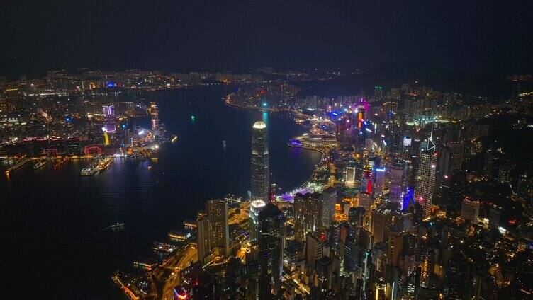 左环绕香港城市大景夜景航拍