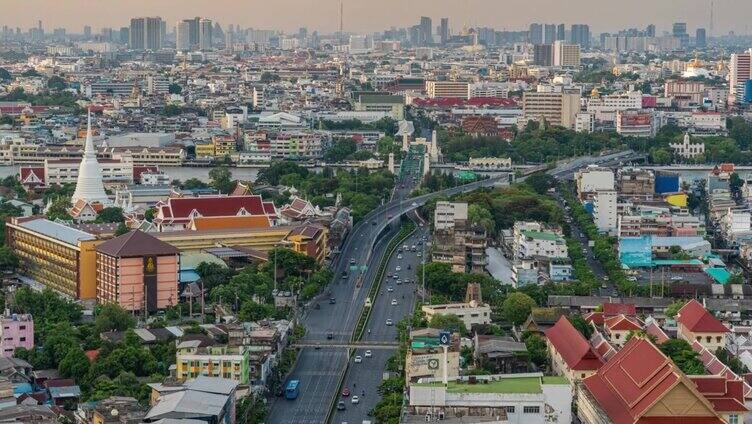 泰国曼谷的城市景观和交通道路的时间流逝