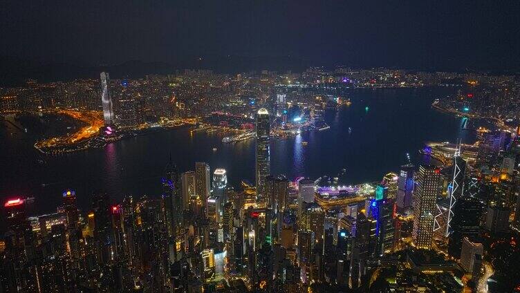 右环绕香港CBD城市大景夜景航拍视频