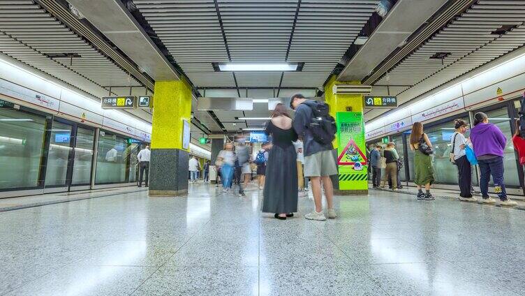 香港地铁上下电梯_候车月台日景固定延时