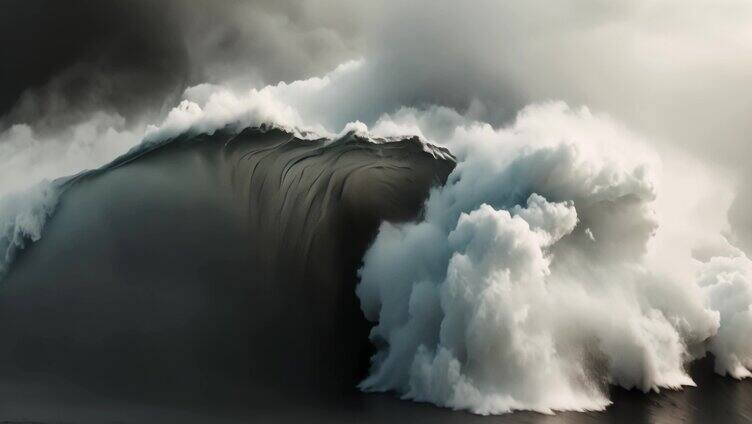 水墨大海海浪流体 黑白水墨烟雾流动