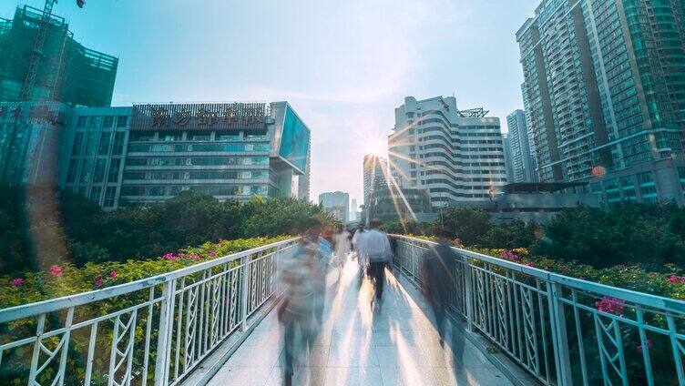 广州 南方日报 人行天桥人潮延时