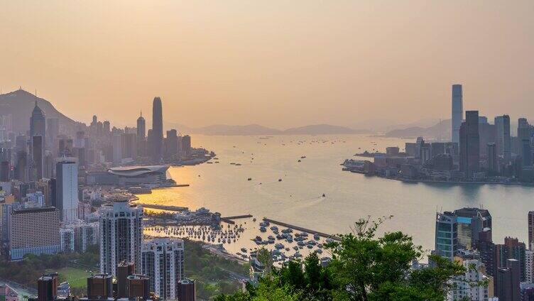 香港维多利亚港傍晚_香港CBD固定延时