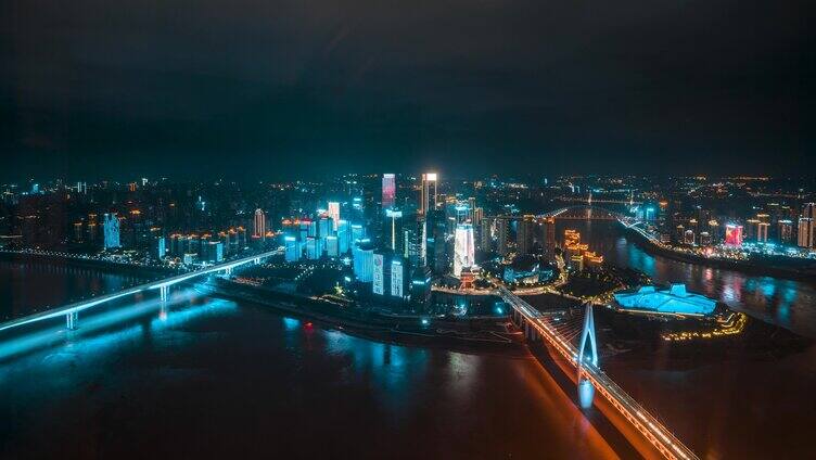 重庆渝北区夜景 重庆大剧院 江北嘴商业区