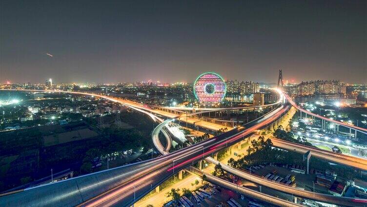 广州_广州圆_立交高速车流_夜景延时