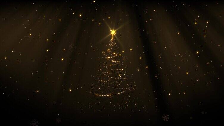 抽象圣诞树与闪闪发光的粒子背景与复制空间为您的标志或文字在金色