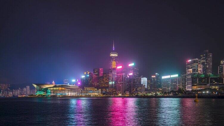 香港中环夜景_香港会展中心夜景_中环广场