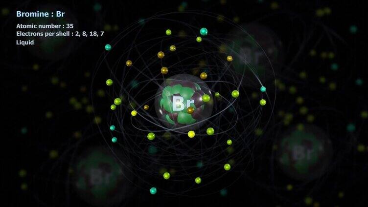 溴原子，有35个电子，与原子无限旋转