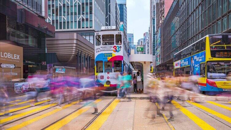 香港巴士站_香港人行道_香港车来车往延时