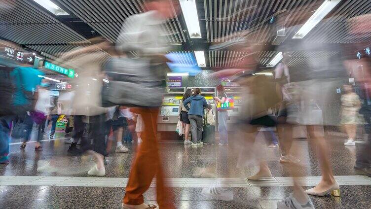 香港地铁购票处_地铁人来人往日景固定延时