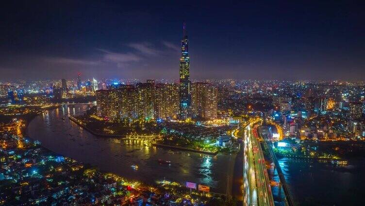 越南胡志明市或西贡市的夜晚