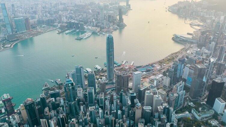 香港CBD城市航拍延时日景环绕延时