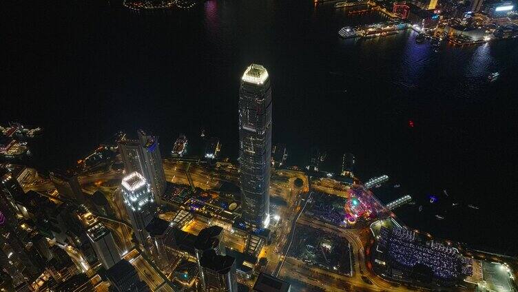 左环绕香港国际金融中心第二期夜景航拍视频